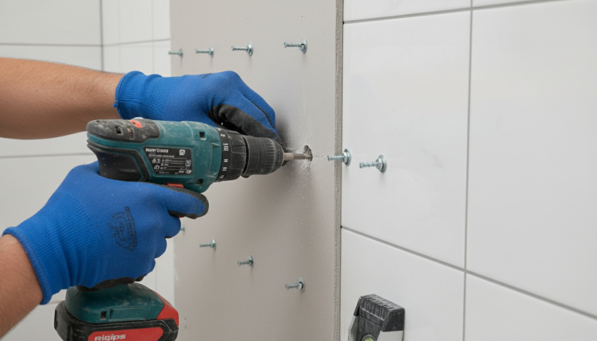 verschraubung von rigipsplatten an fliesenwand