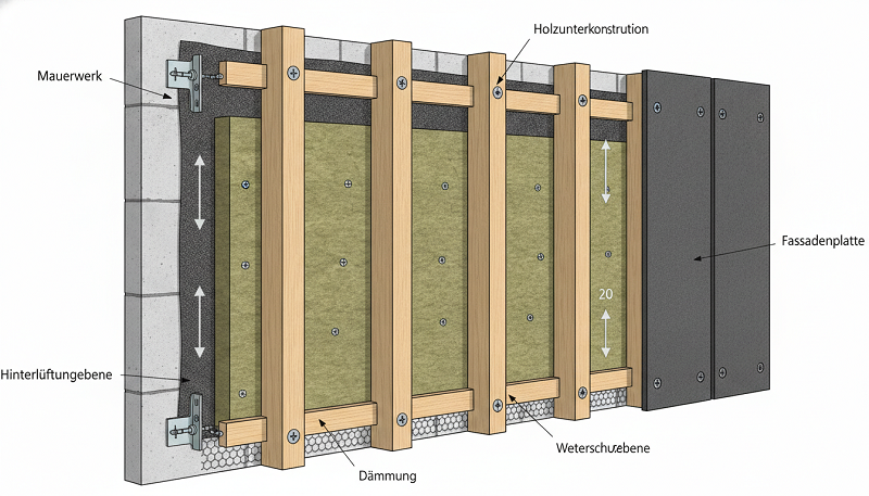 skizze einer unterkonstruktion aus holz